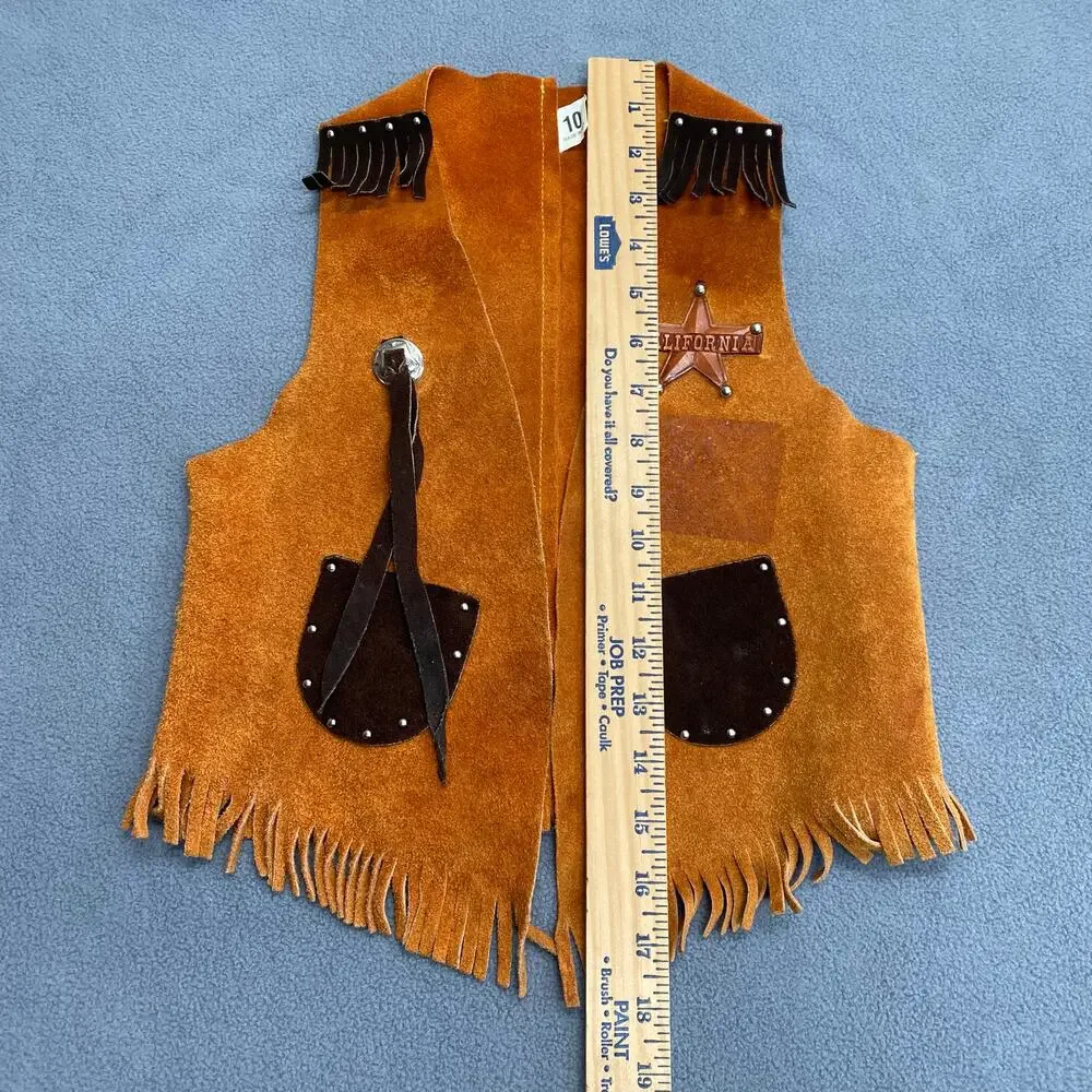 Vtg? Suede Leather Fringe Sheriff Cowboy Cowgirl Costume Vest Kids 10 California